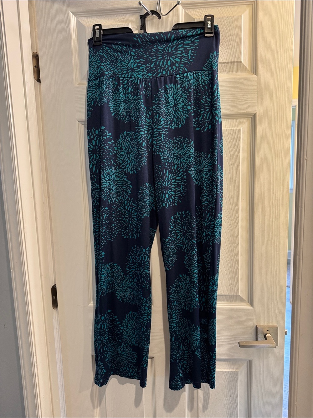 Navy & Teal Wide-Leg Pull-On Pants